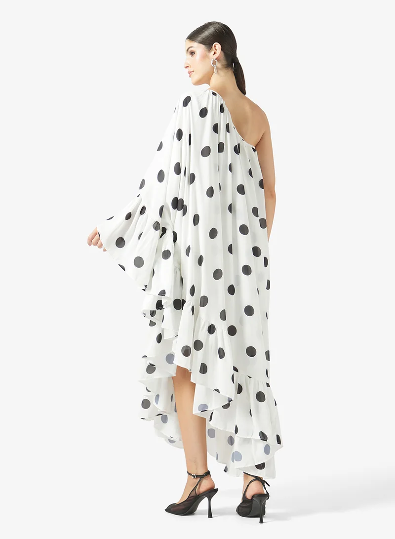 Fyor Polka Dot One-Shoulder Maxi Dress