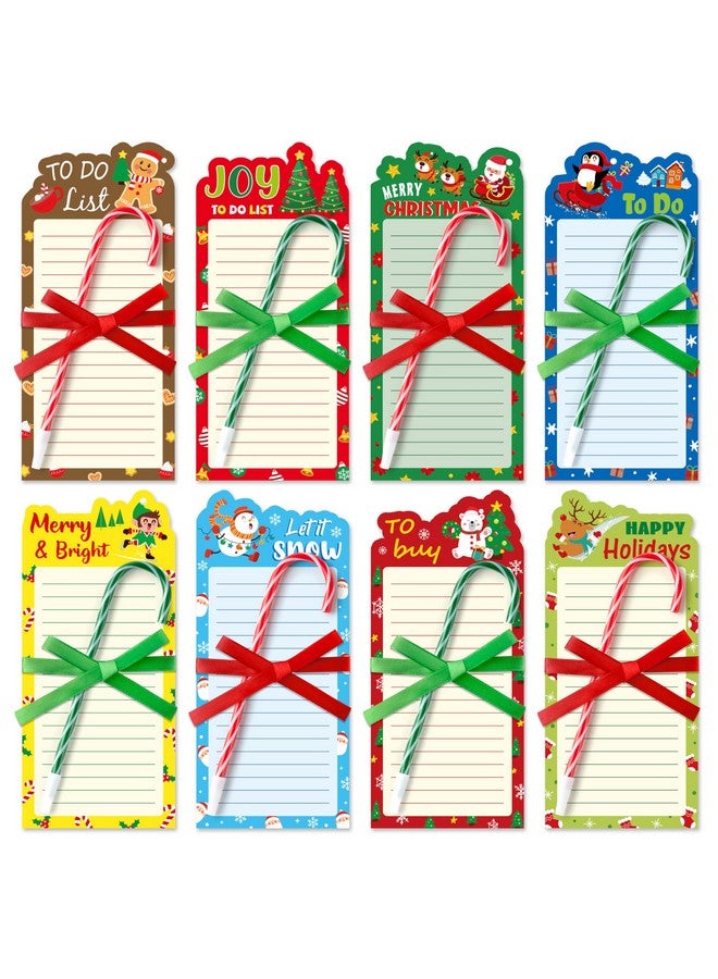 ANGOLIO Christmas Sticky Notes With Pen - 8 Set Christmas Notepads With Candy Cane Pen Christmas Sticky Notes To Do List Gift Self-Stick Notes For Holiday Classroom Rewards Christmas Goodie Bag - Image 1