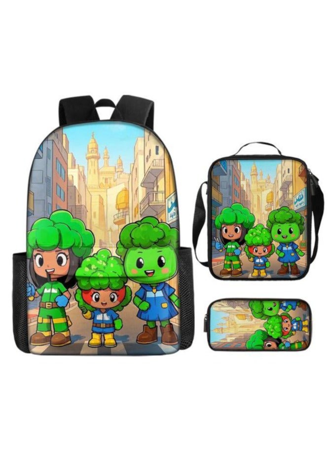 Cartoon three-piece schoolbag with front pocket - 641  - Image 2
