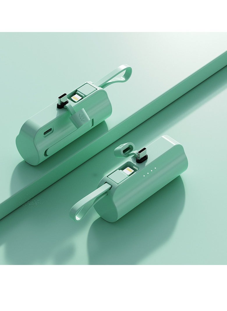 Generic - 10000 mAh large capacity capsule power bank Typec plug and Apple cable double plug with built-in mobile phone holder portable multi-functional power bank green - Image 1