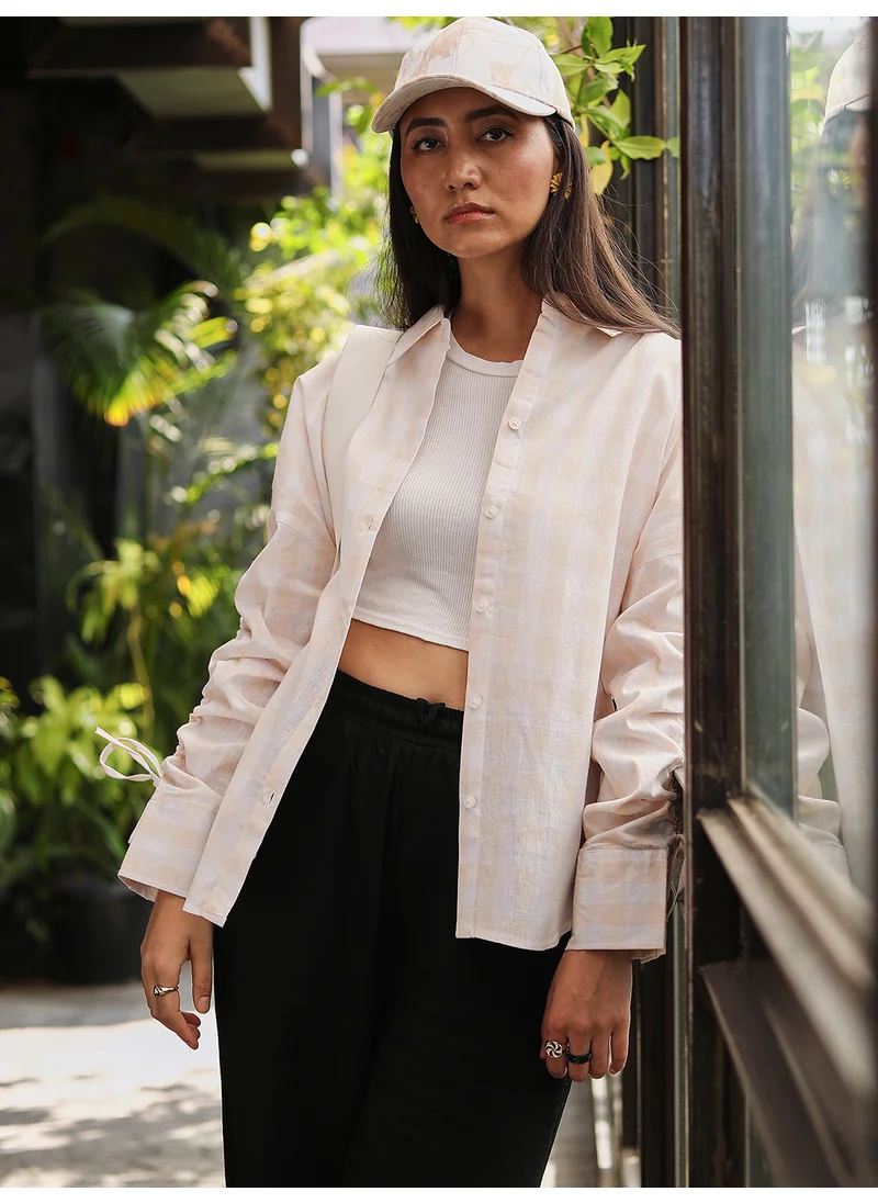 PINACOLADA Women's White & Peach Buffalo Check Shirt