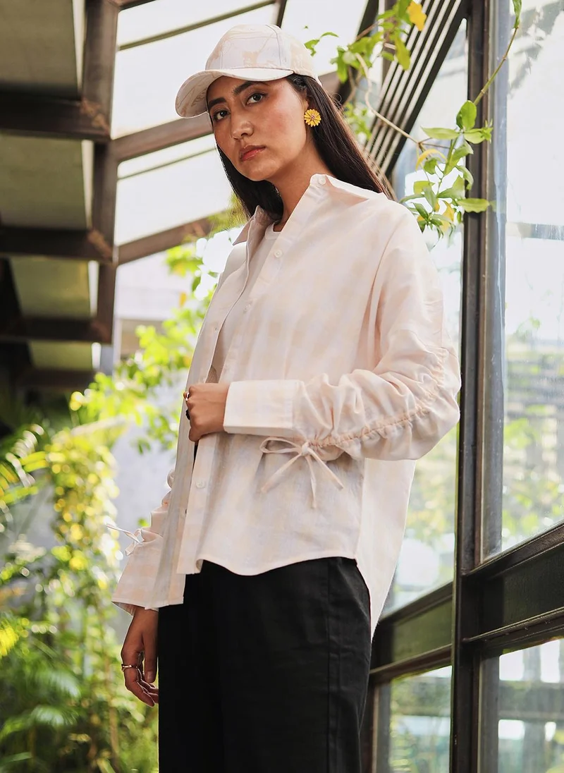PINACOLADA Women's White & Peach Buffalo Check Shirt