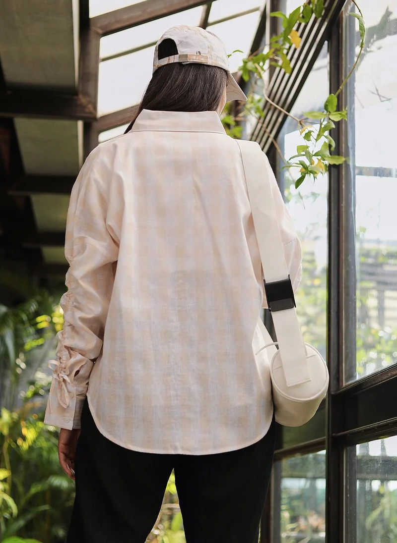 PINACOLADA Women's White & Peach Buffalo Check Shirt
