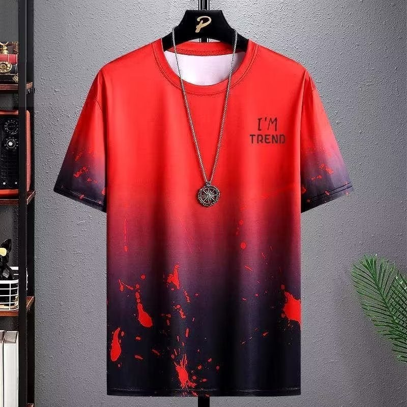 Ice Silk Gradient Men'S Short-Sleeved T-Shirt Plus Size Casual Half-Sleeved Ice-Sensitive T-Shirt Trendy Quick-Drying Men'S Clothing - Image 1