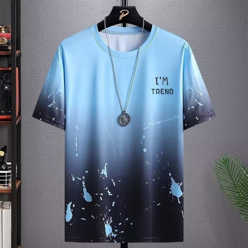 Ice Silk Gradient Men'S Short-Sleeved T-Shirt Plus Size Casual Half-Sleeved Ice-Sensitive T-Shirt Trendy Quick-Drying Men'S Clothing - Image 2