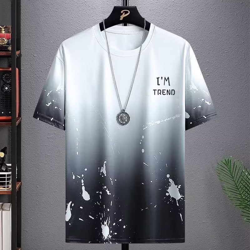 Ice Silk Gradient Men'S Short-Sleeved T-Shirt Plus Size Casual Half-Sleeved Ice-Sensitive T-Shirt Trendy Quick-Drying Men'S Clothing - Image 3