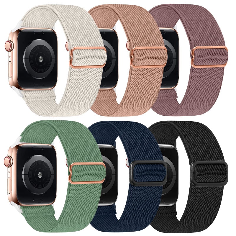 LHXYUO Adjustable Elastics Band Compatible with Apple Watch 38mm 40mm 41mm 42mm 44mm 45mm, Sport Solo Loop Stretch Nylon Replacement Wristband for iWatch SE Series 8 7 6 5 4 3 2 1 (Dark Pink/Smoke - Image 1