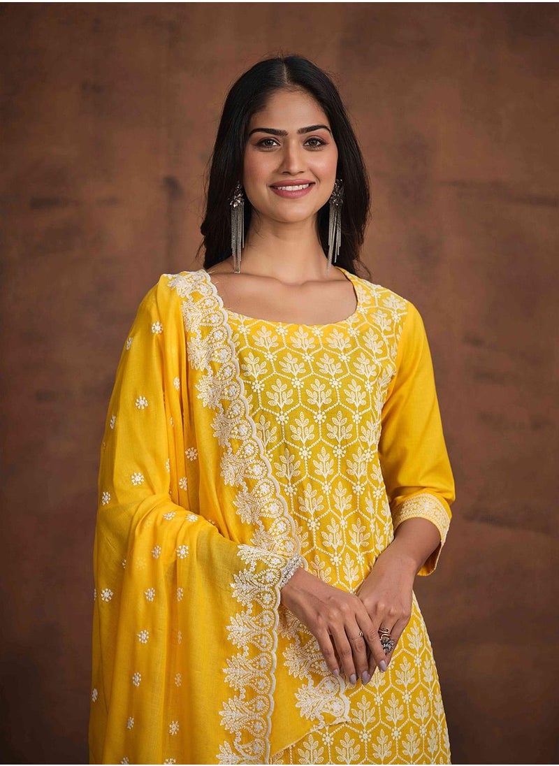 ISHIN Women's Yellow 100% Cotton Embellished Tunic Full Length Casual Straight Fit Kurta Set  - Image 2