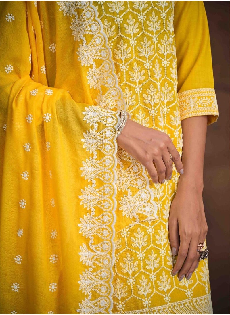 ISHIN Women's Yellow 100% Cotton Embellished Tunic Full Length Casual Straight Fit Kurta Set  - Image 5