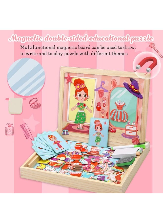 PTTIMFFM Kids Wooden Magnetic Drawing Board & Dress-Up Puzzle Set, Double-Sided Chalkboard & Whiteboard Educational Toy for Girls & Boys Ages 3–10 - Image 2