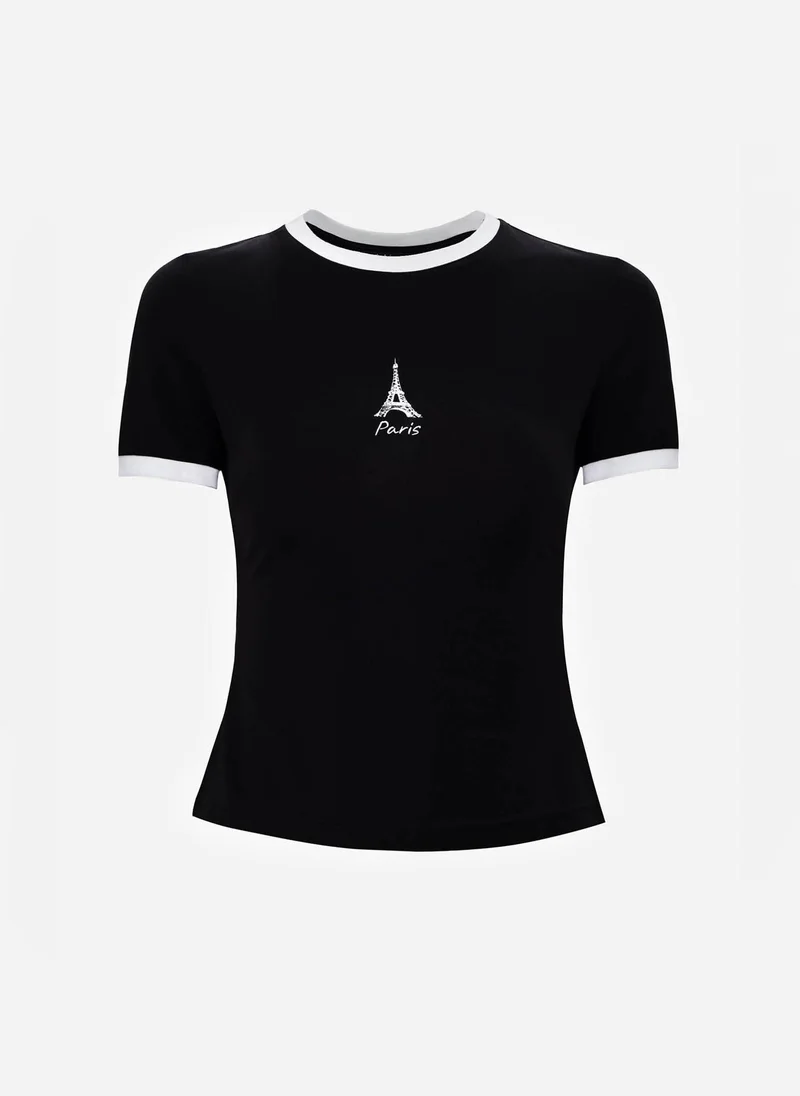 Lichi Fitted T-shirt with contrasting edge and a print