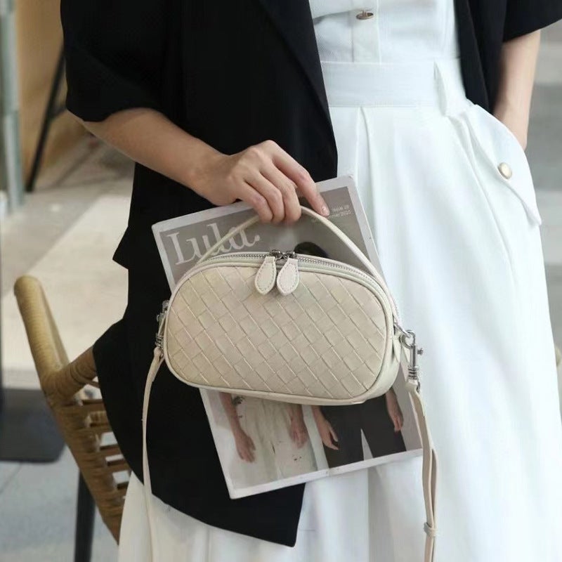 Genuine Leather Bag Women'S High-End Rhombic Bag Top Layer Cowhide Shoulder Crossbody Bag Soft Leather Women'S Small Bag - Image 1