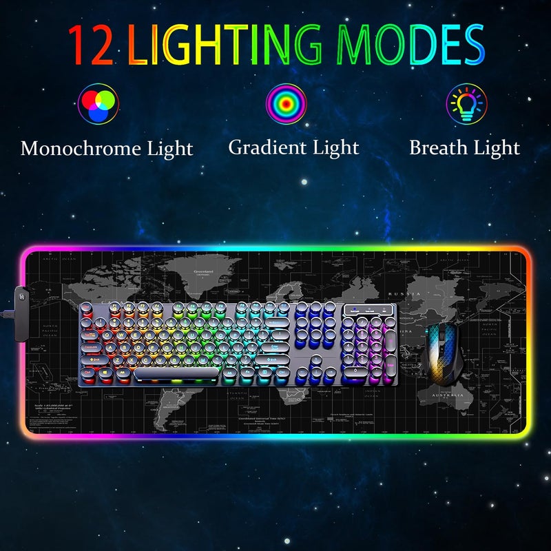Armanza RGB Gaming Mouse Pad, Large Mousepad with Led Light, Gaming Accessories Keyboard Pad for Desk, Non-Slip Rubber Base Big Mouse Mat for Gamer, 31.5 X 11.8 Inch, Black World Map - Image 2
