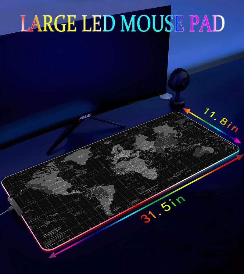 Armanza RGB Gaming Mouse Pad, Large Mousepad with Led Light, Gaming Accessories Keyboard Pad for Desk, Non-Slip Rubber Base Big Mouse Mat for Gamer, 31.5 X 11.8 Inch, Black World Map - Image 4