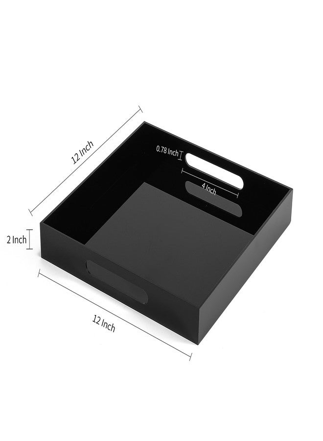 BEYLANG Glossy Black Sturdy Acrylic Serving Tray with Handles-12x12 Inch-Serving Coffee,Appetizer,Breakfast,Butler-Kitchen Countertop Tray-Makeup Drawer Organizer-Vanity Table,Ottoman Tray-Decorative - Image 2