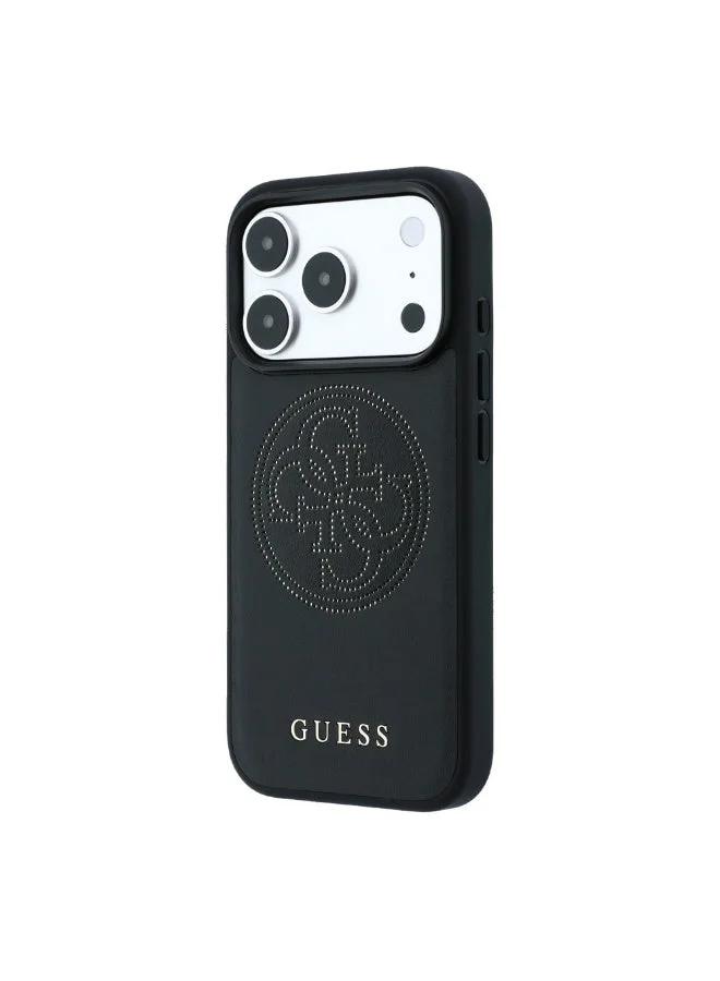 Guess iPhone 18 Pro MagSafe Case Perforated 4G PU Leather Hard Cover with Metal Logo
