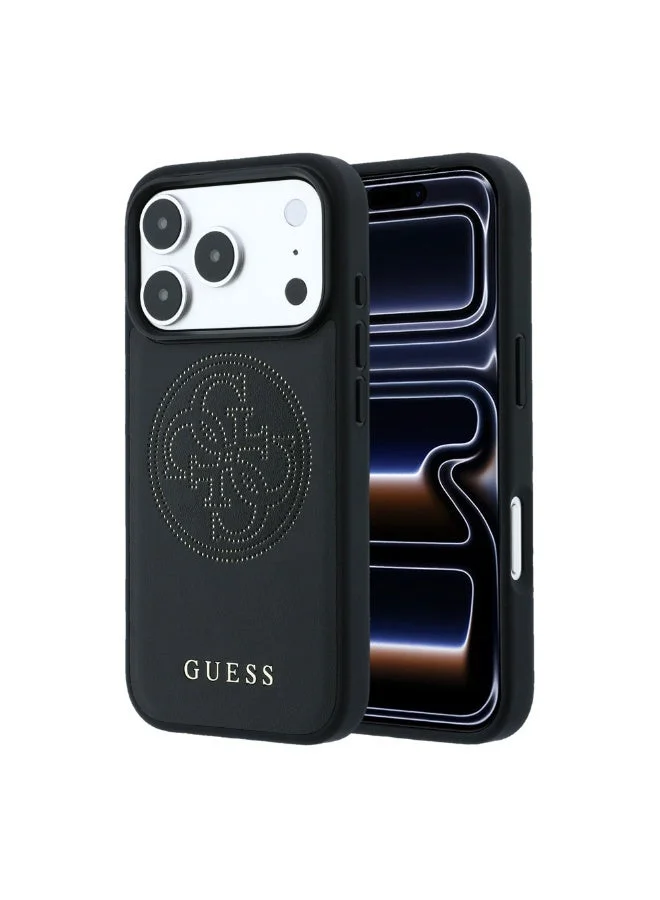 Guess iPhone 18 Pro MagSafe Case Perforated 4G PU Leather Hard Cover with Metal Logo