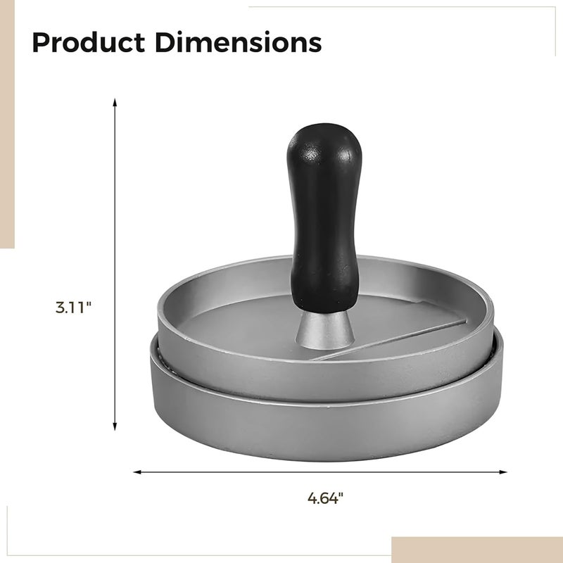 Burger Press Aluminum, Patty Maker with Wood Handle, Contains Two Wax Paper, Ideal for Easy Patty Creation, Dishwasherable, Mobile for Picnics and Outing, Black Grip - Image 4