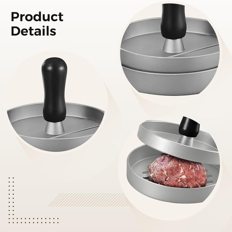 Burger Press Aluminum, Patty Maker with Wood Handle, Contains Two Wax Paper, Ideal for Easy Patty Creation, Dishwasherable, Mobile for Picnics and Outing, Black Grip - Image 2