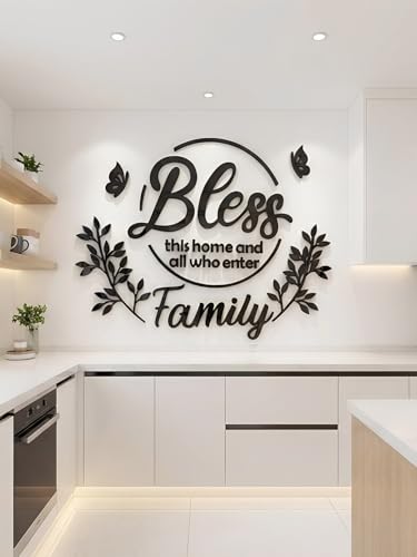 guangmu Dining Room Wall Decor Kitchen - Dining Room Art Bless This Home Living Room Kitchen Dining Room Decor forDecorations Living Room Home Wall Stickers 39.4x30.3in Black - Image 3