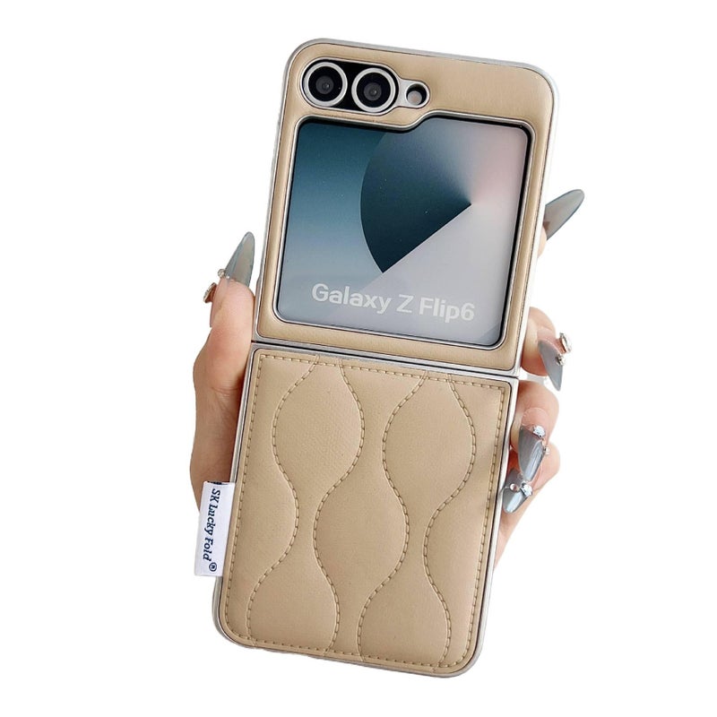 Protective Case | Shockproof Cover for Samsung Galaxy Z Flip 6 | Drop Protection | Khaki Leather Texture - Image 1