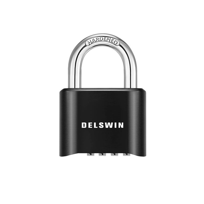 DELSWIN 4Digit Combination Lock Outdoor Padlock Heavy Duty Locker Lock with Hardened Steel Shackle Waterproof Combo Lock for Gym Locker Hasp Storage Shed Fence Gate Black1Pcs