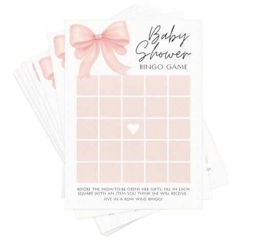 Printed Party Baby Shower Games for Girl – Pink Bow Design, Set of 4 Fun Activities for 30 Guests, Includes Double-Sided Bingo, Icon Guessing Game, Who Knows Mommy Cards, and Mommy or Daddy Guess Who - Image 2