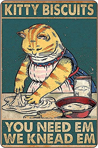 Vintage Kitty Biscuits Metal Sign Whimsical Cat Decor for Cottage Core and Vintage Kitchens 12 8 020