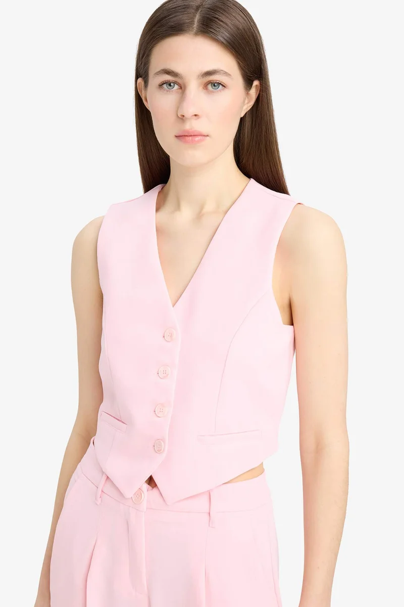 Defacto Regular Fit V Neck Crepe Blazer Vest