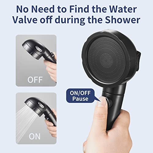 HANLIAN High Pressure Shower Head with Pause Button, 3 Spray Modes Shower Head for RV Camper, Water Saving On Off Shower, Handheld Shower Head with Hose and Adjustable Self-adhesive Holder (Black) - Image 3
