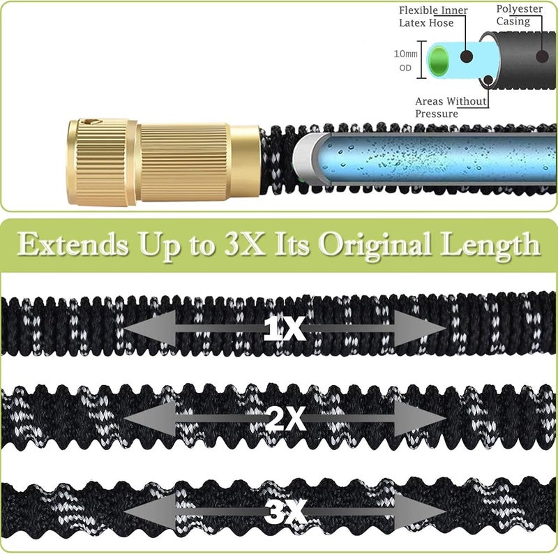 HmiL-U Expandable Garden Hose with Double Latex Core - 75FT Hose Pipe, Solid Brass Fitting, Metal Spray Gun Noose for Gardening, House, Car, Floor, Yard, Pet Washing - Image 2