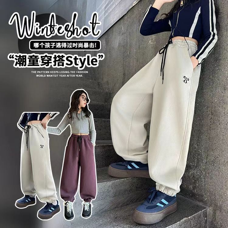 Girls' Fleece-Lined Casual Pants 2024 Children'S Fashion New Printed Children'S Toe Sports Pants - Image 3