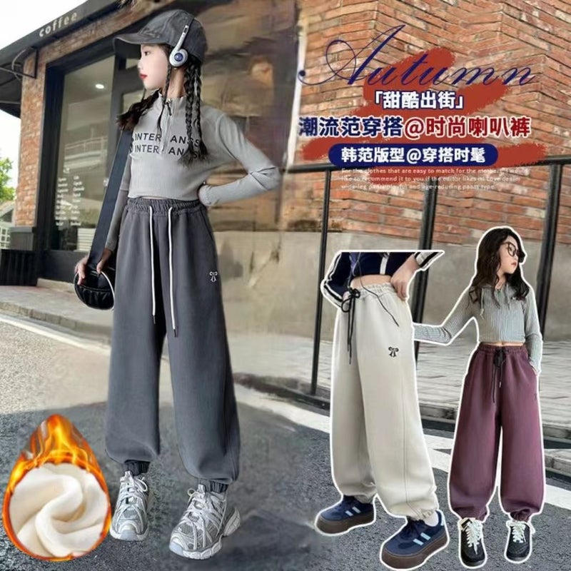 Girls' Fleece-Lined Casual Pants 2024 Children'S Fashion New Printed Children'S Toe Sports Pants - Image 2
