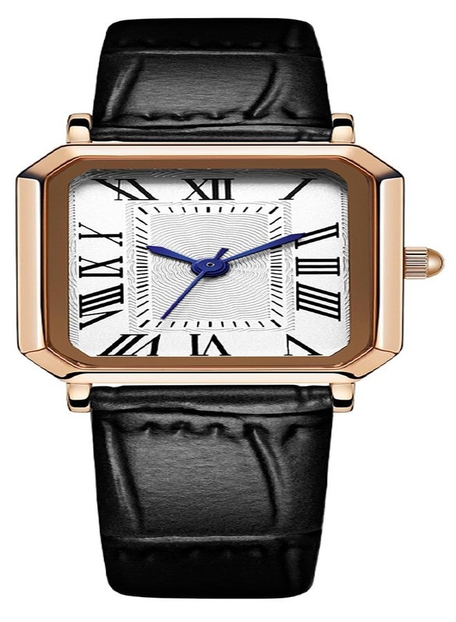 BESTKANG Leather Strap Watches for Women Elegant Dainty Ladies Watch Vintage Rectangle Women Quartz Wrist Watch, Black Rose Gold White, vintage - Image 1