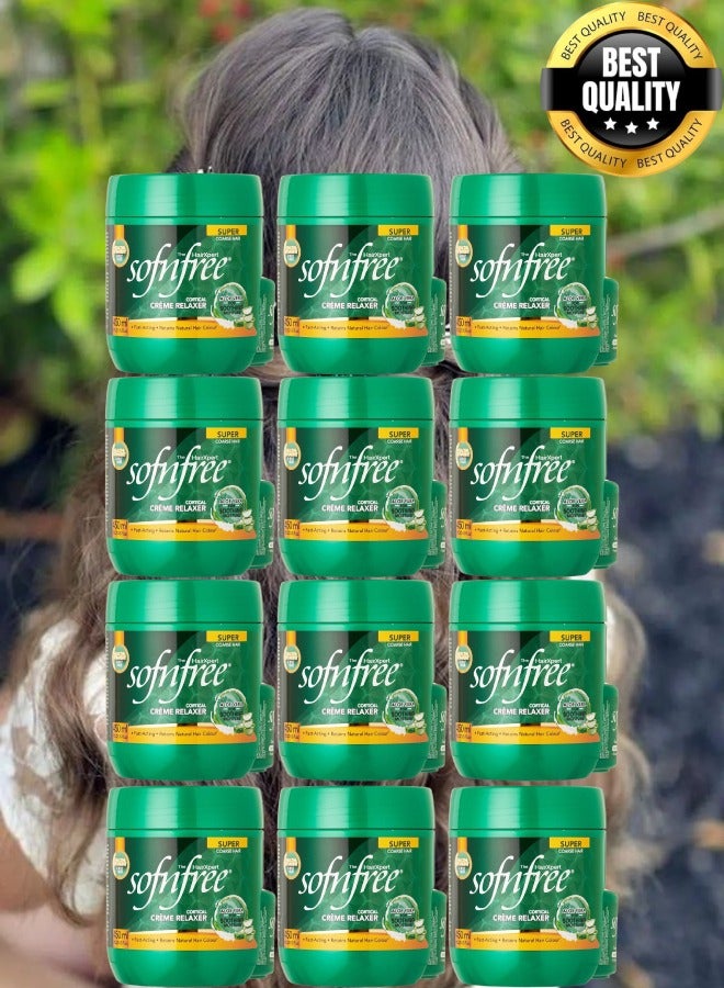 Sofn'free 12 Pieces Soft n Free Professional Hair Straightening and Smoothing Cream for Coarse Hair, 450 ml - Image 1