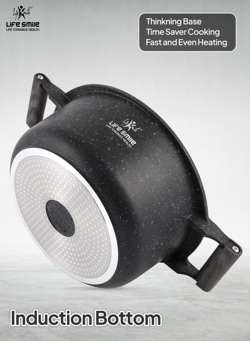 Life Smile طقم أواني طهي غير لاصقة 8 قطع - طقم أواني ومقالي جرانيت ، 100% خالية من PFOA ، أواني طهي بمقابض وبكاليتي ، طقم طهي بقاعدة تحريضية يتضمن وعاء حساء 20/24/28 سم ووعاء ضحل 26 سم - Image 2