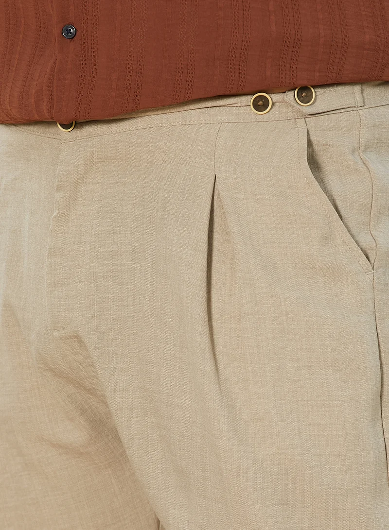 Instafab Plus Instafab Plus Men's Sand Beige Pleated Tailored Trousers For Casual Wear | Mid-Rise | Regular Fit | Button Closure | Plus Size Trousers Crafted With Comfort Fit For Everyday Wear
