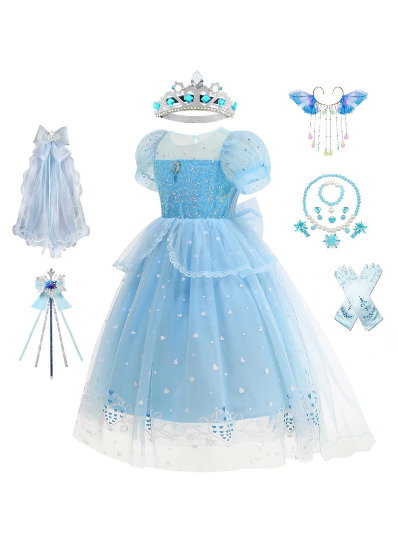 general Elsa Frozen Princess Costume Deluxe Edition Breathable Fancy Dress With Accessories Set Perfect For Cosplay Birthday Party Themed Parties Children'S Day Gift - Image 1