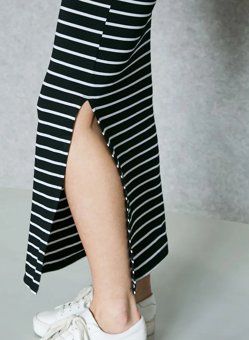 Ginger Basics Striped Side Slit Maxi Skirt