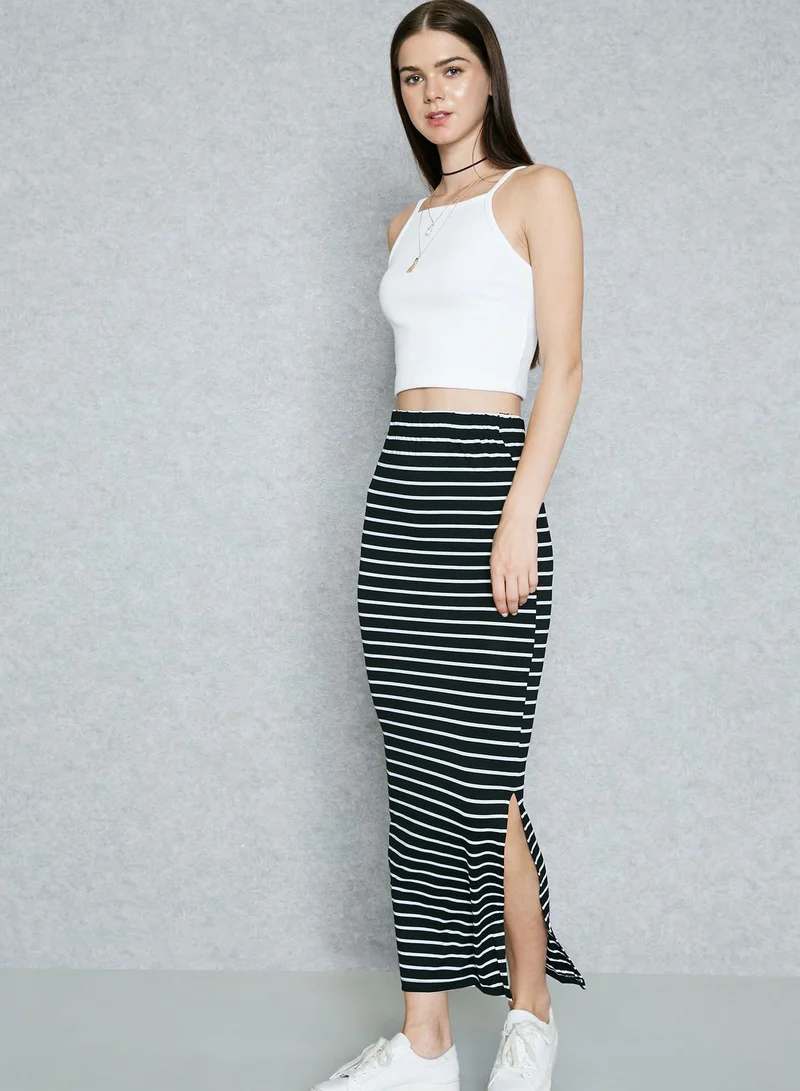 Ginger Basics Striped Side Slit Maxi Skirt
