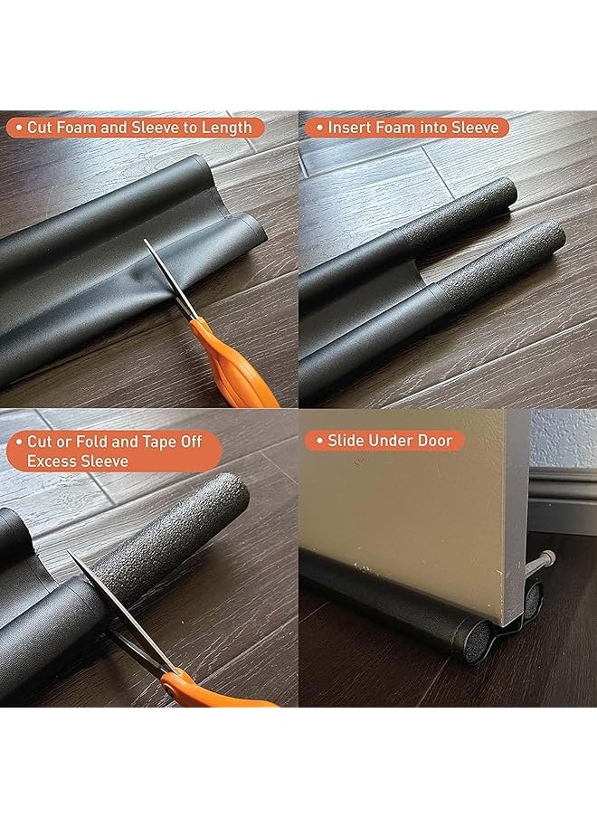 erorex - 2Pcs Under Door Draft Stopper Weather Stripping Noise Blocker Double Sided Under Door Draft Stopper Interior Front Door Sweep Blocker Soundproofing Guard 0.96M Black - Image 1