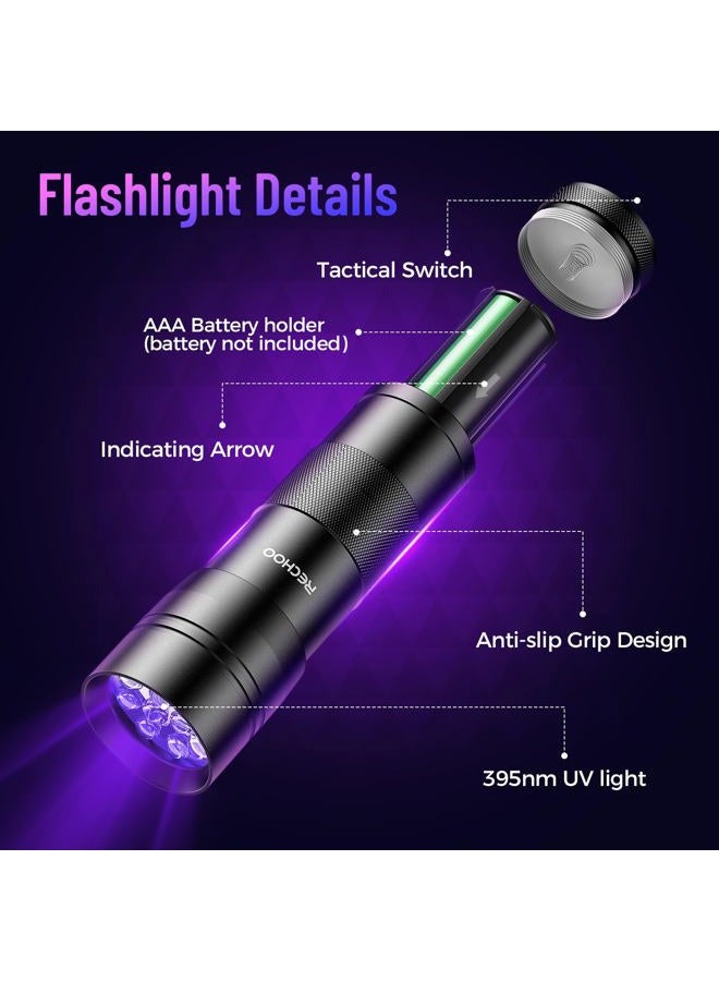 Rechoo Black Light UV Flashlight 2 Pack, 12 LED 395nm UV Flashlight, Portable Mini UV Light Waterproof, Blacklight for Pet Urine Detection, Dry Stains, Bed Bug, Fluorescent Agent (Batteries not included) - Image 2
