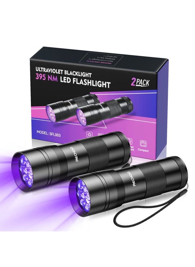 Rechoo Black Light UV Flashlight 2 Pack, 12 LED 395nm UV Flashlight, Portable Mini UV Light Waterproof, Blacklight for Pet Urine Detection, Dry Stains, Bed Bug, Fluorescent Agent (Batteries not included) - Image 1