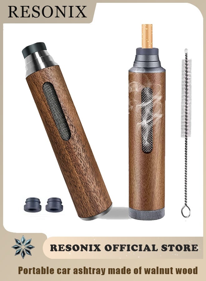RESONIX Portable Car ashtray – Heat-Resistant Windproof Smoke ashtray with Cigarette holder, Large Capacity Compact Travel Smoke Container for Car, Office & Outdoor Use (Smoking Accessory, Wood Color) - Image 1