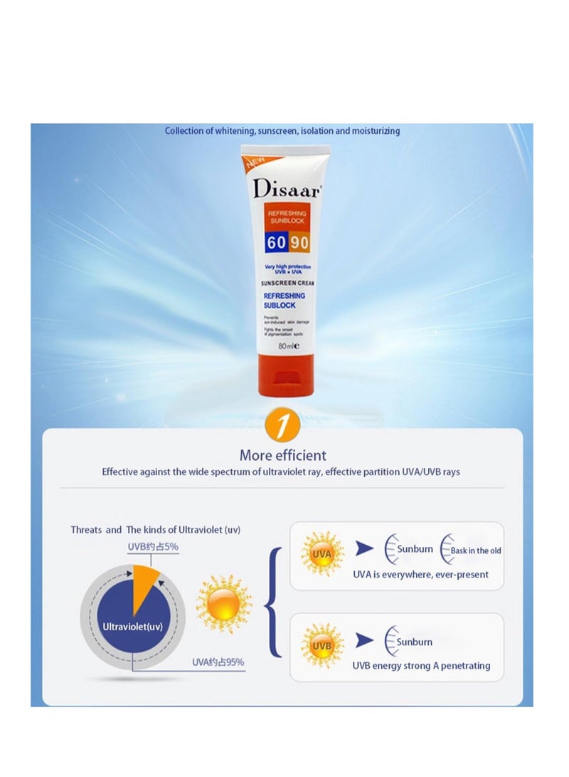 Disaar Refreshing Sunblock Sunscreen Cream SPF 90 Clear 80ml - Image 4