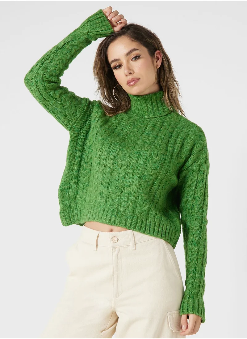جينجر High Neck Cable Knit Sweater