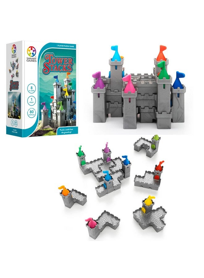 سمارت جيمز لعبة بناء القلاع من SmartGames Tower Stacks مع 80 تحديًا للأعمار من 8 سنوات وحتى البالغين - Image 1