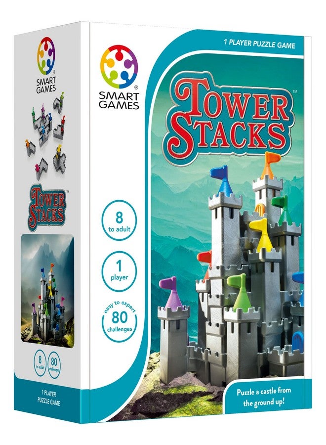 سمارت جيمز لعبة بناء القلاع من SmartGames Tower Stacks مع 80 تحديًا للأعمار من 8 سنوات وحتى البالغين - Image 2