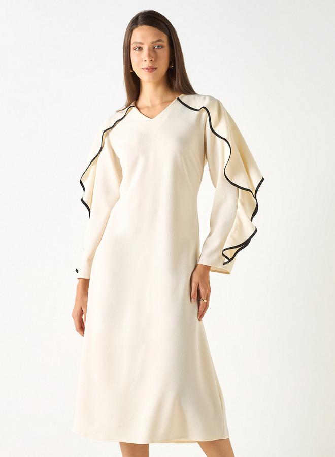 ايكونيك فستان ميدي بأكمام مكشكشة - Image 1