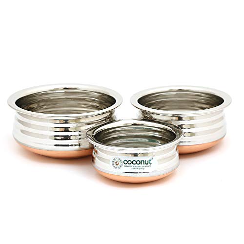 Coconut Stainless Steel & Copper Bottom Marvel Mini Handi (Without Handle & Lid) 3 Piece Set (Capacity - 150ML, 250ML & 350ML) - Image 1